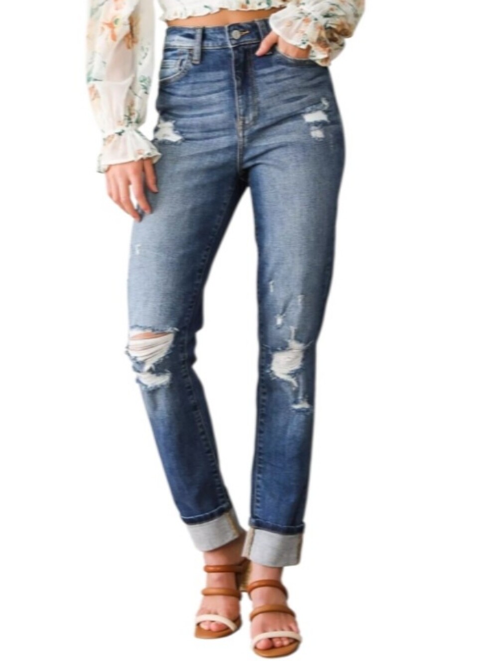 Willow & Root The Mom Fit High-Rise Straight Distressed Jeans